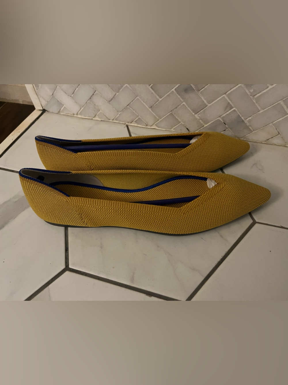 Rothy's Mustard Yellow Knit Pointed-Toe Flats - Picture 3 of 8